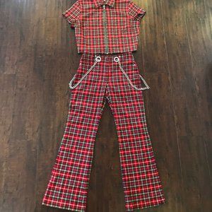 Miaou plaid zip crop top and highwaist pants set